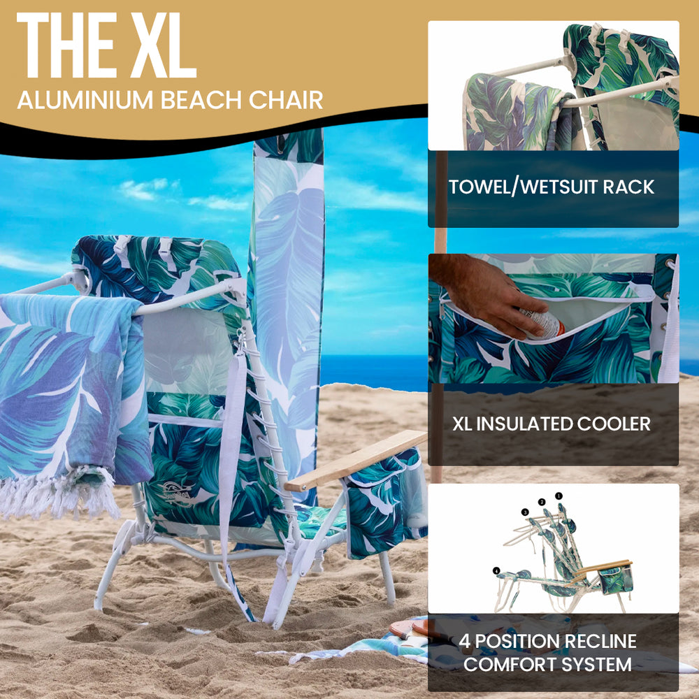 South Bay Beach Life - Premium Beach Chair - Custom, XL Rust-Proof Aluminum Frame Chairs with Insulated Coolers - Portable Carry Strap - 4 Position Full Recline - Leaf - 4 - Infographics