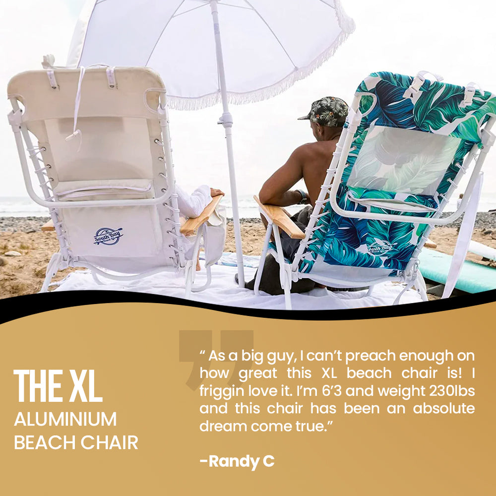 South Bay Beach Life - Premium Beach Chair - Custom, XL Rust-Proof Aluminum Frame Chairs with Insulated Coolers - Portable Carry Strap - 4 Position Full Recline - Leaf - 6 - Review
