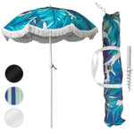 South Bay Beach Life™ - Large, Luxury Aluminum Beach Umbrellas - Beach & Patio Umbrella with Custom Sand Anchor Versatility for Family/Friends - Flowing Tassels - UPF 50+ UV Protection - Include Carry Bags - Leaf- 1 - Main Image