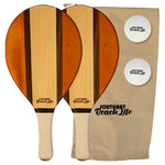 South Bay Beach Life™ - Luxury Wood Beach Paddle Ball Set - 2 Teak Wood Paddle Rackets, 2 White Beach Paddleballs, and 1 Carry Bag -  1 - Main Image