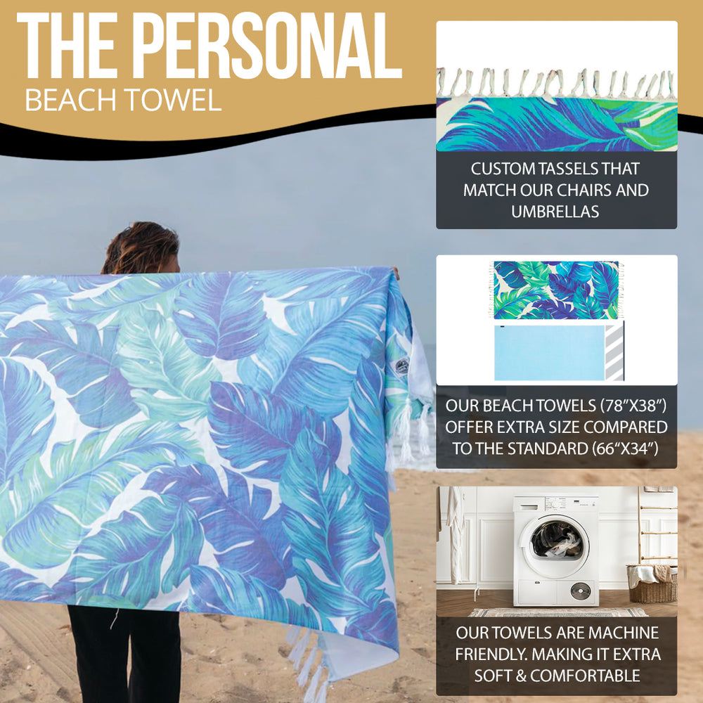 South Bay Beach Life - Plush, Personal & Oversized Beach Towels, Blanket - Custom Cotton Towels with Boho-Style Tassels - Includes Carry Strap - Leaf- 4 -Infographics