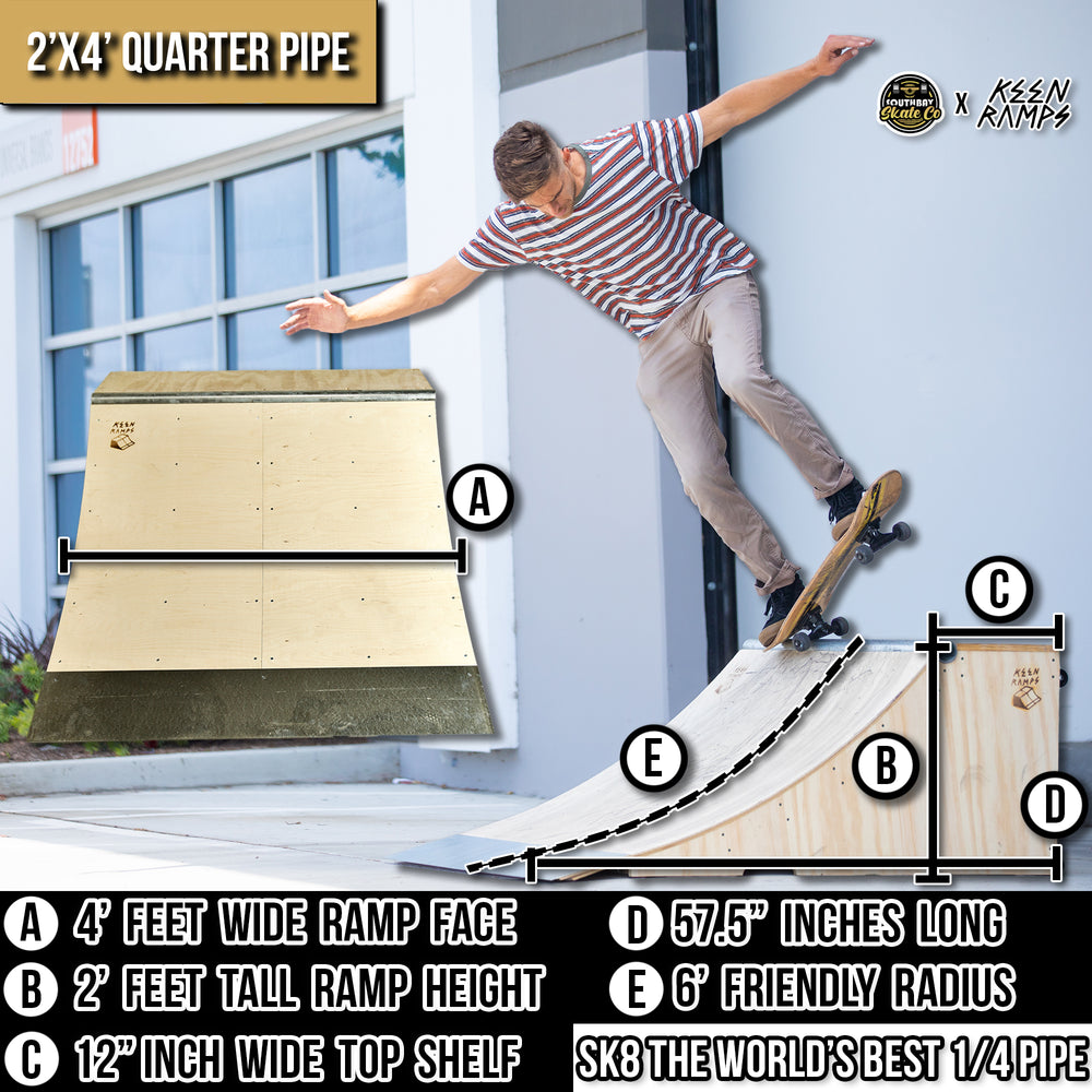Quarter Pipe Skateboard Ramp (2' x 4')